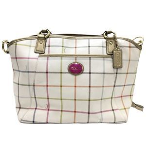COACH Peyton Tattersall Pocket Tote Crossbody bag purse pink red plum purple
